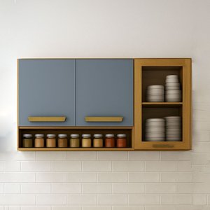 Armário Aéreo Athenas 2 Portas em Mdf e 1 Porta Vidro Reflecta Mobilihouse