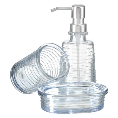 Kit Lavabo Banheiro Vidro Porta Sabonete Líquido Escova Pia