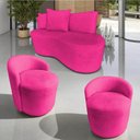 Ver imagem 1 de Kit Namoradeira + 2 Poltronas Yara Orgânica Veludo Rosa Pink