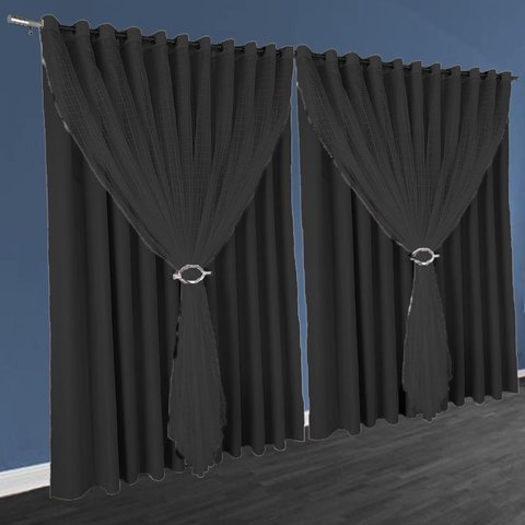 cortina blackout em tecido Fiori 5,00 x 2,70 c/voal preto