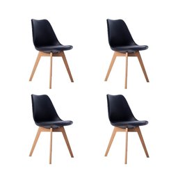 Kit 04 Cadeiras Leda Eames Jantar Cozinha com Assento Estofado Preto - 1