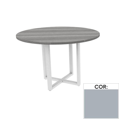 Mesa de Reunião Redonda 110x110cm Pé Tubular Pe25 em MDP Cinza com Base Cinza