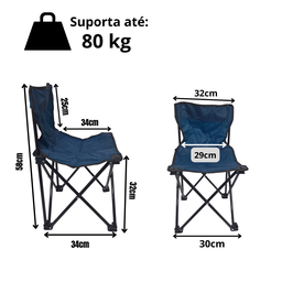Cadeira para Camping Dobravel Brisa Portatil até 80 Kg Azule Lu0104_aze - 7