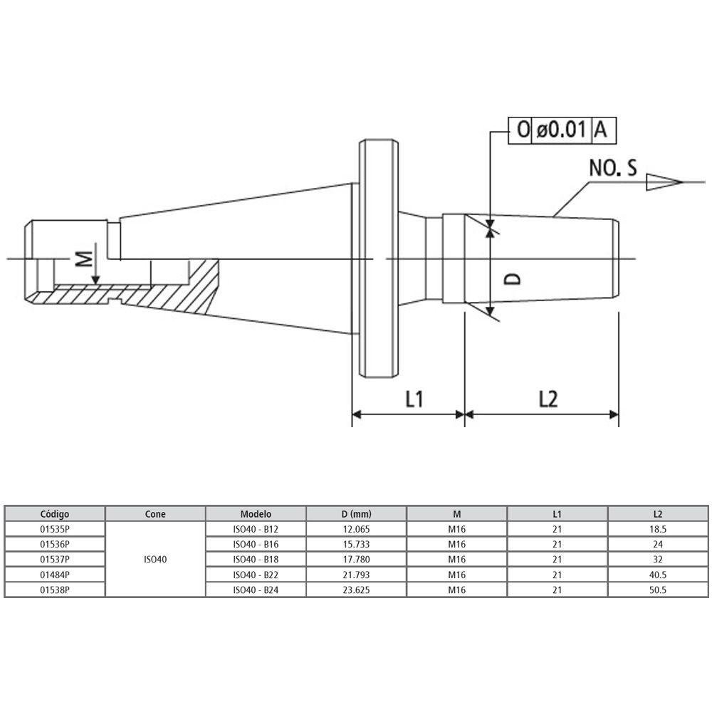 Haste para Mandril Modelo Iso40 - B18 - Din 2080 - 4