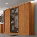 Ver imagem 3 de Guarda Roupa Casal Londres 3 Portas de Bater 1 com Vidro 4 Gavetas MDF Cinamomo 241,2cm