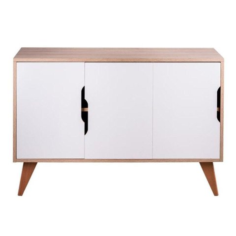 Aparador Murano Retrô 3 Portas MDP 115cm Carvalho e Branco Mercado Das Prateleiras