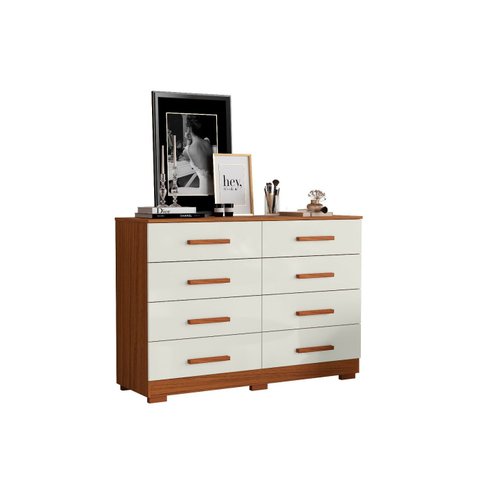 Cômoda Multiuso 08 Gavetas 136cm -  Cinamomo/Off White Aramóveis