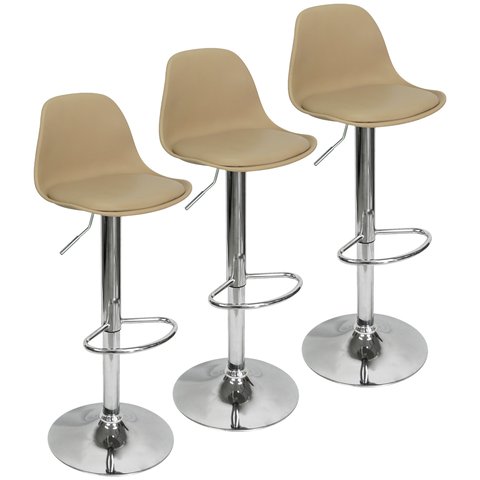 Kit 3 Banquetas Joly Luisa Eames Saarinen Base Giratória Cromada - Bege