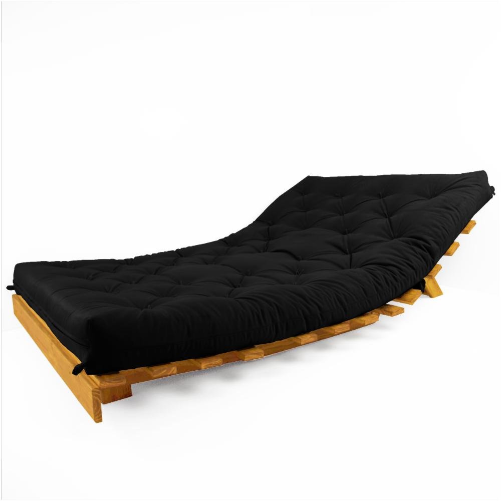 Sofá Cama Casal Futon Tokio Preto Madeira Maciça Cor Mel - 2