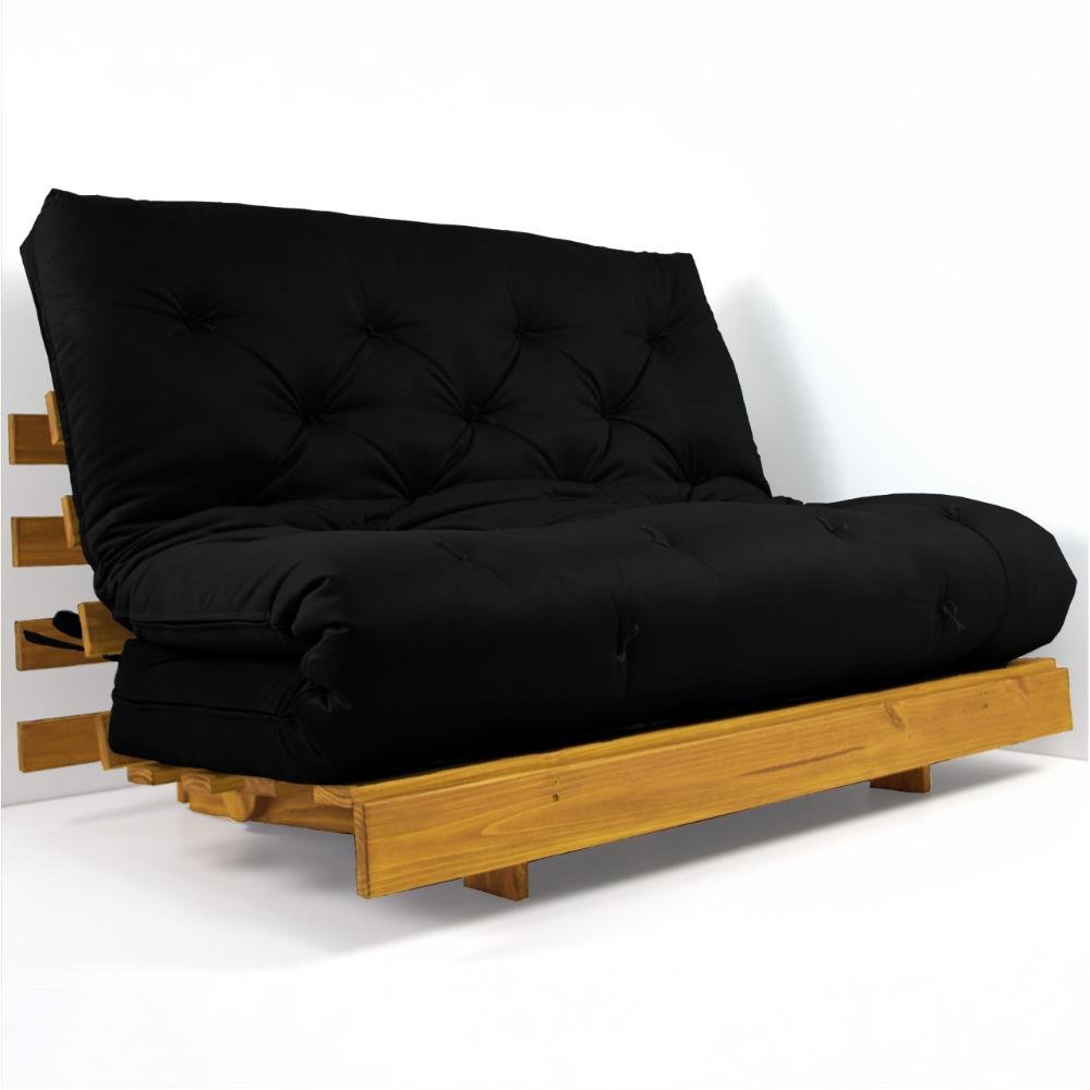 Sofá Cama Casal Futon Tokio Preto Madeira Maciça Cor Mel - 4