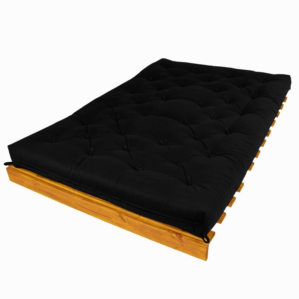 Sofá Cama Casal Futon Tokio Preto Madeira Maciça Cor Mel - 3