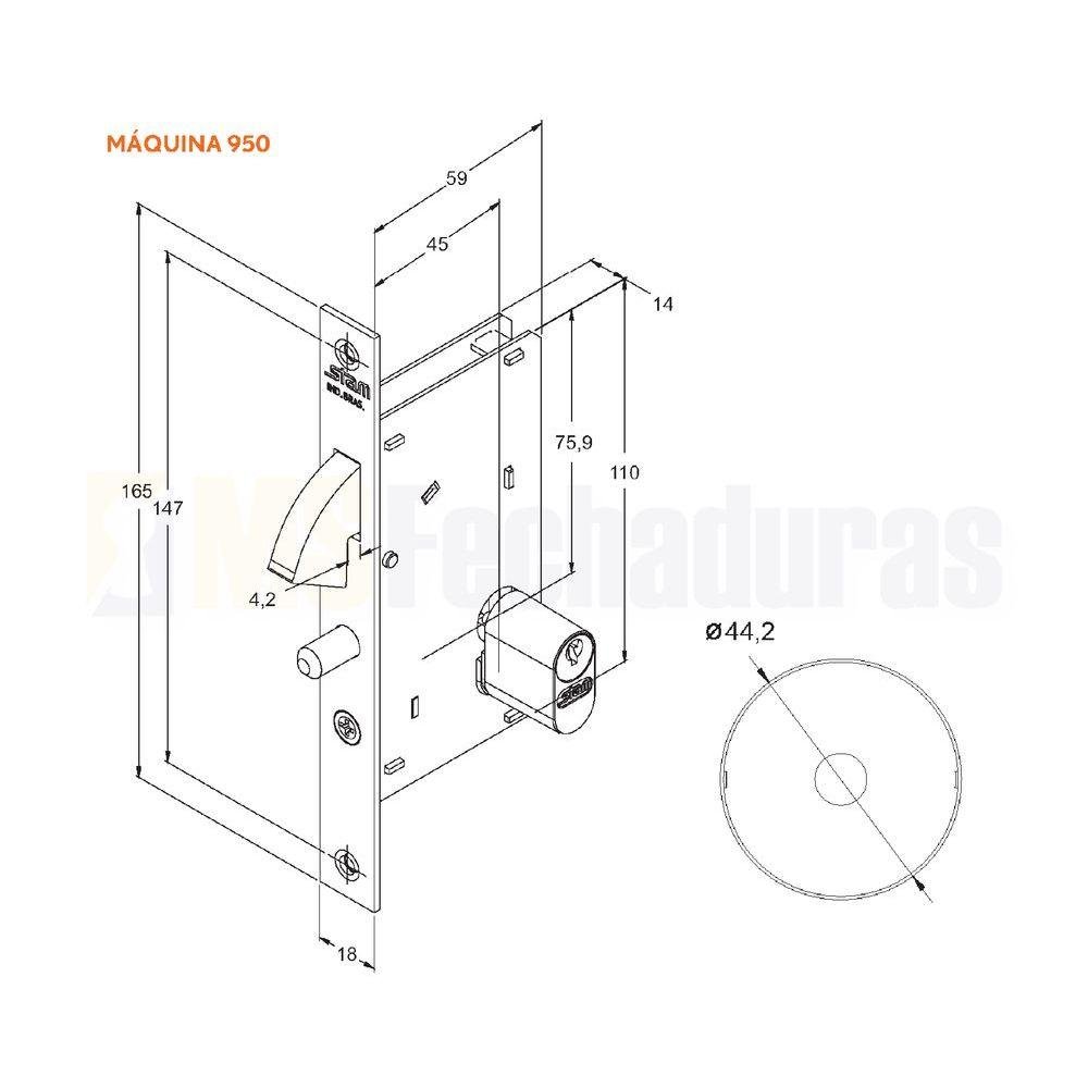 Fechadura Stam Porta de Correr Externa 950 Polido - 2