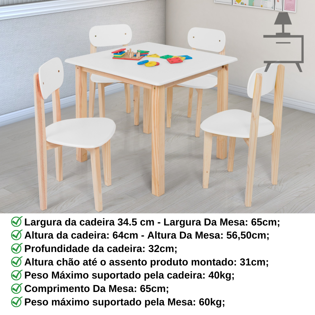 Conjunto Mesa Infantil com 4 Cadeiras Multicolorida:branco - 3