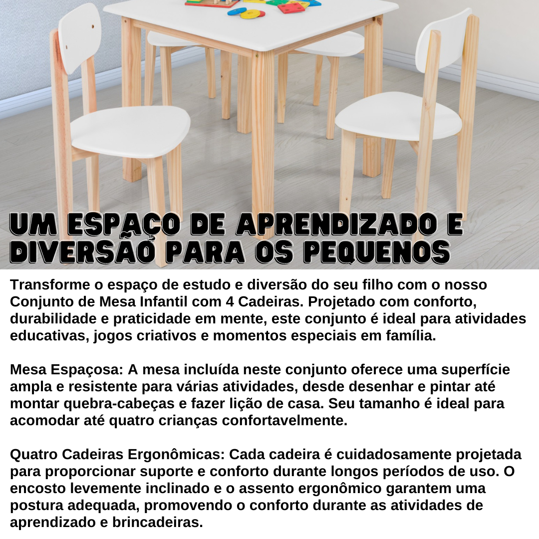 Conjunto Mesa Infantil com 4 Cadeiras Multicolorida:branco - 4