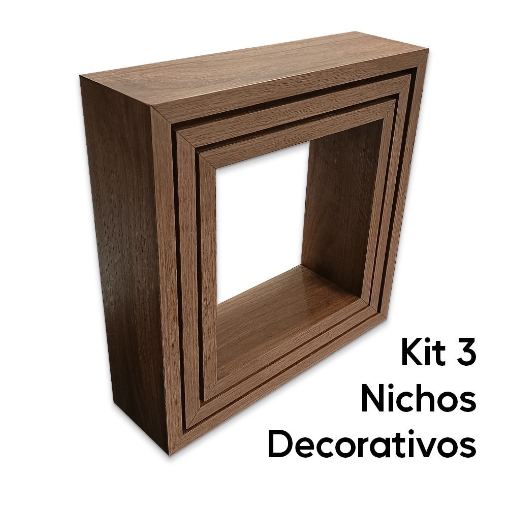 Kit 3 Nichos 100% MDF Amadeirado Quarto e Sala Decoração Arte na Arte Nichos de Parede - 1