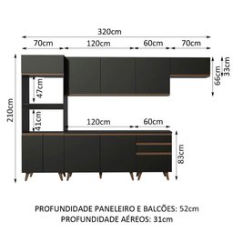 Armário de Cozinha Completa 320cm Preto Reims Madesa 01 - 4