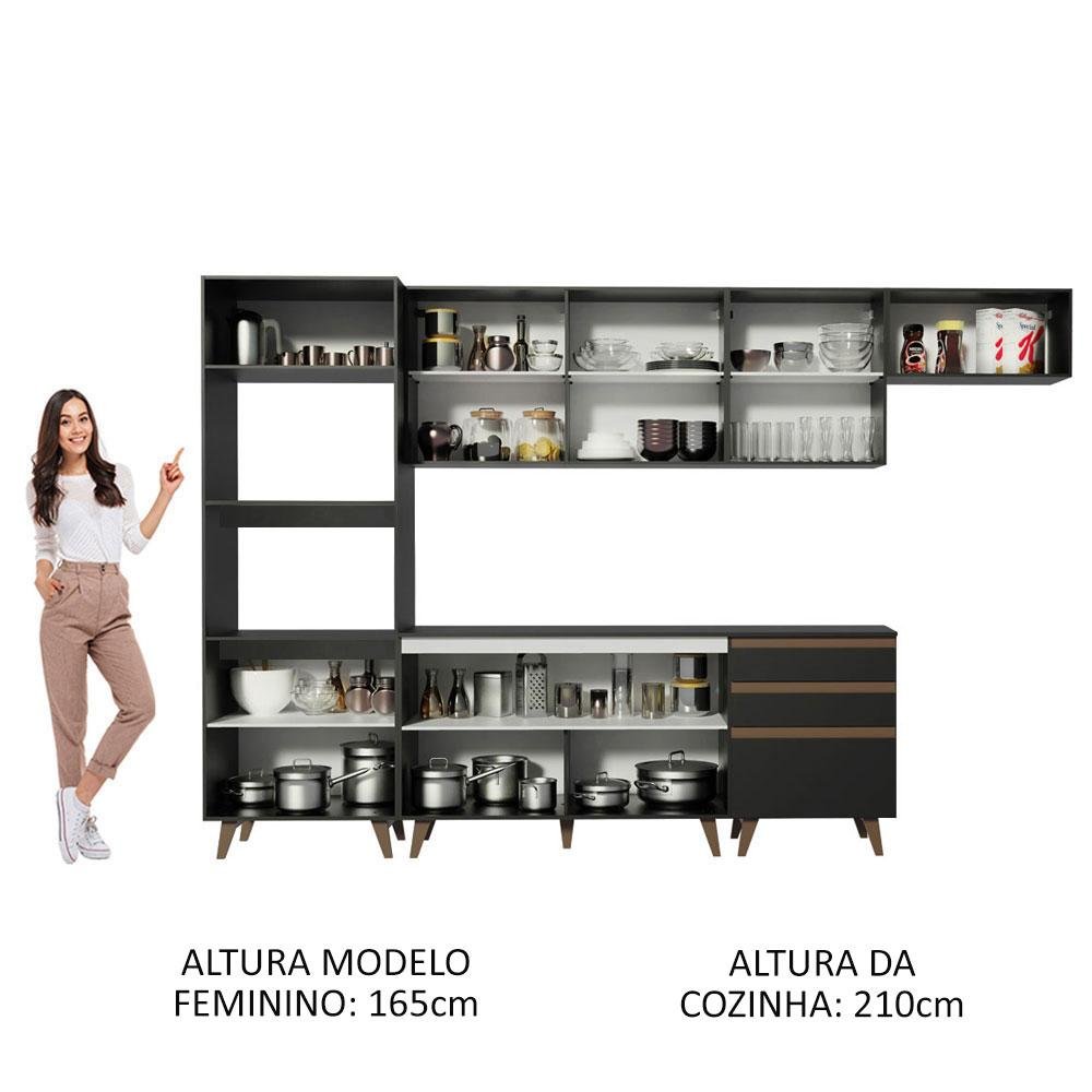 Armário de Cozinha Completa 320cm Preto Reims Madesa 01 - 6