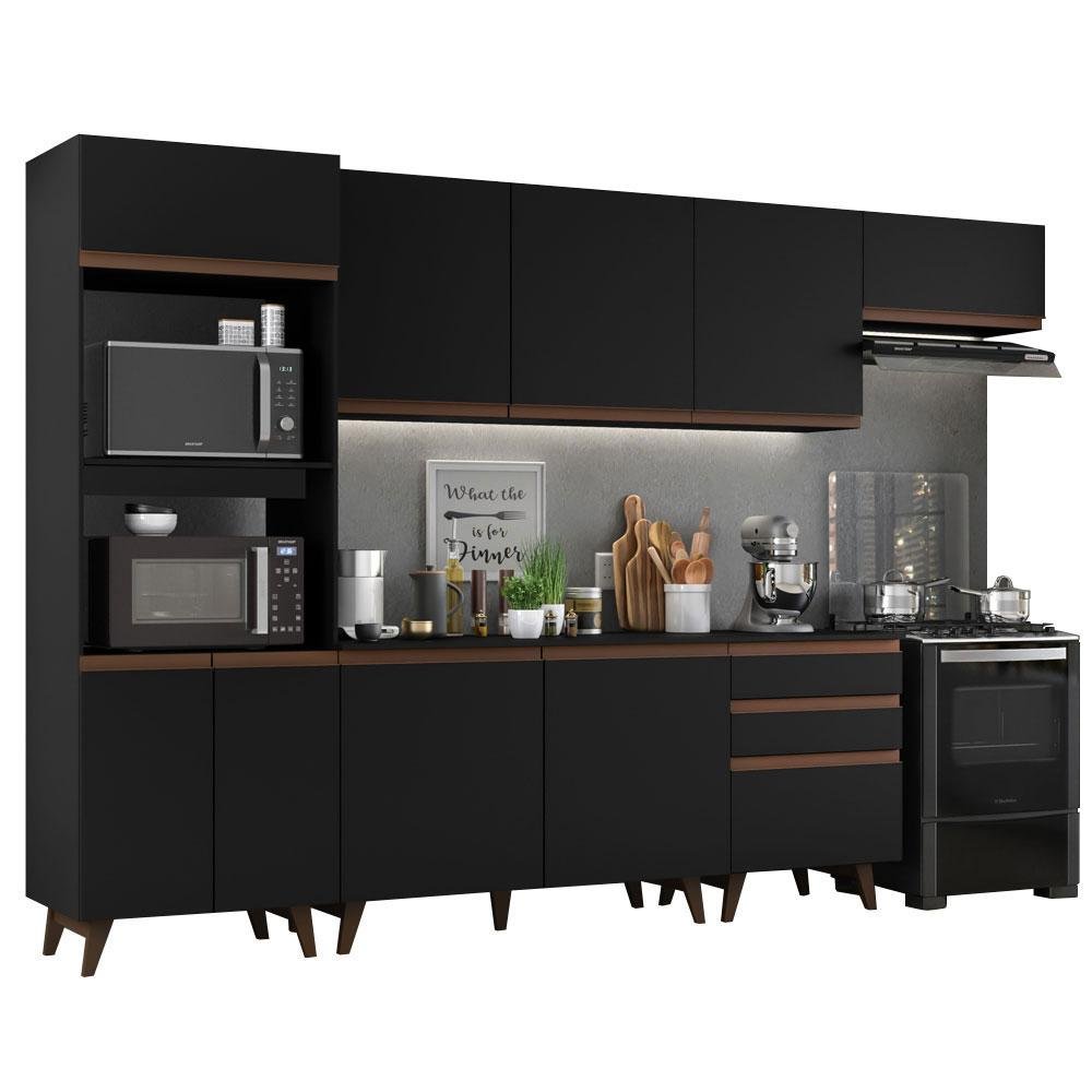 Armário de Cozinha Completa 320cm Preto Reims Madesa 01 - 3