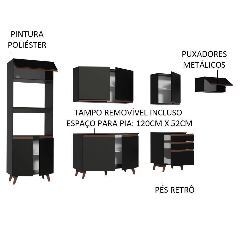 Armário de Cozinha Completa 320cm Preto Reims Madesa 01 - 5