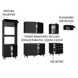 Armário de Cozinha Completa 320cm Preto Reims Madesa 01 - 5
