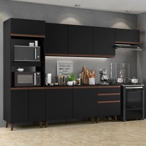 Armário de Cozinha Completa 320cm Preto Reims Madesa 01