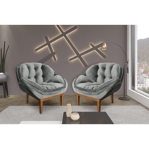 Kit 2 Poltronas Decorativa Marcela Veludo Cinza