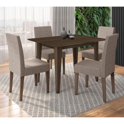 Conjunto Sala de Jantar Retangular Mesa Kate 120cm e 04 Cadeiras Josi Poliman Móveis Amêndoa