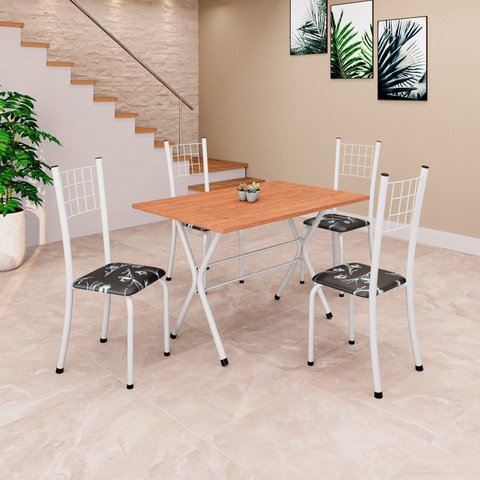 Conjunto para Sala de Jantar com 4 Cadeiras Dany Branco/Preto