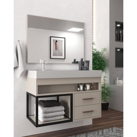 Gabinete Banheiro com Cuba e Espelheira 80cm Multimóveis Cr10071 Nude