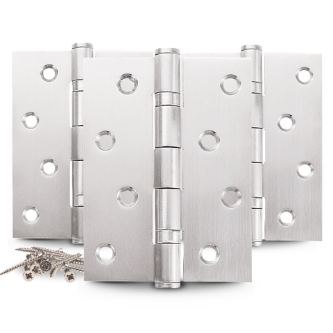 Dobradiça para Porta Casanova Embutir Inox com Rolamento 4" X 3" 2.5mm 90kg com 3 Unidades + Parafus