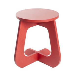 Mesa Lateral e Banco Mocho Multiuso Encaixavel Madeira Pinus Pintura Vermelha - Casa Maju