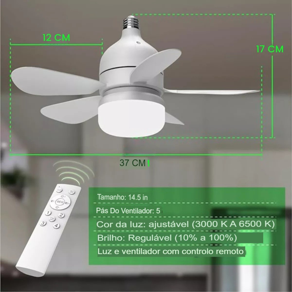 Mini Ventilador de Teto Led30w Super Silencioso Iluminação Eficiente e Conforto para Seu Ambiente - 7