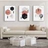 Quadro Abstrato Geométrico Rosa e Preto - Kit 3 telas - 150 x 100 cm - Chassi - 1
