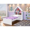 Cama Casa Modelo Magia Rosa Infantil+Prateleiras E Colchão - 1