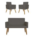 Ver imagem 1 de Kit Sofá Namoradeira + 2 Poltrona Decorativa Tecido Courino Cor:Courino Cinza