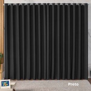 Cortina Blackout Preta 3,00x2,80m Tecido Liso Ilhos Sala Quarto Clássica Moderna