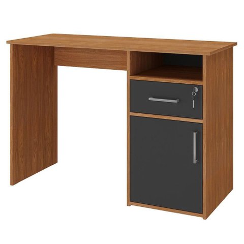 Mesa Escrivaninha Escritorio 1 Gaveta 1 Nicho 1 Porta 110 cm Freijo Preto Artany