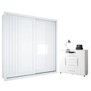 Ver imagem 1 de Guarda Roupa Casal Versalles Branco Absoluto 2 Portas e Cômoda Sapateira Versátil 4 Gavetas Branco