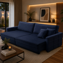 Ver imagem 1 de Sofá Cama Reclinável 2,30m com Molas Karla Veludo Azul