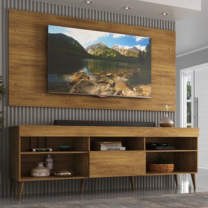 Rack com Painel para TV até 55 Polegadas 1 Porta 5 Nichos Retrô Espresso Móveis