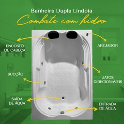 Banheira Dupla Lindóia Combate com Hidro em Acrílico - 1.70x1.10x0.40 - 220v - 4