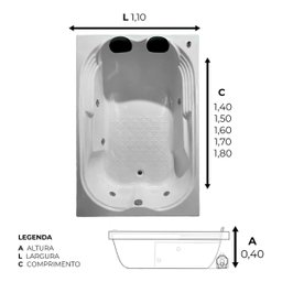 Banheira Dupla Lindóia Combate com Hidro em Acrílico - 1.70x1.10x0.40 - 220v - 3