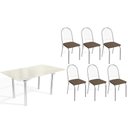 Ver imagem 1 de Conjunto: Mesa Sala Jantar Elba Tampo Madeirado C/ Vidro 160cm e 6 Cadeiras Noruega Cromada/off