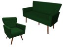 Ver imagem 1 de Kit Namoradeira + 1 Poltrona Decorativa Aurora Suede Verde Pés Madeira Ms Decor
