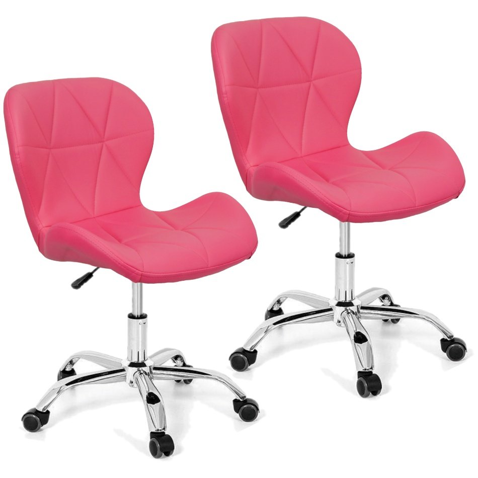 Kit 2 Cadeiras Slim Office Estofada Base Giratória Cromada - Rosa - 1