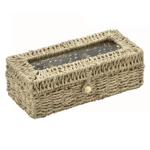Caixa Decorativa em Fibra Natural e Vidro com Divisórias 28cm 16695-pl