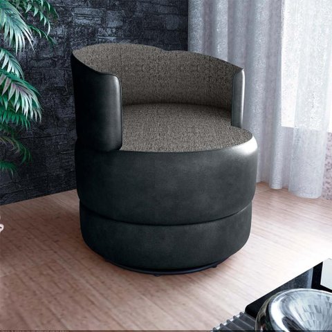 Poltrona Decorativa Giratória Base de Ferro Marselha Linho Bege Matrix