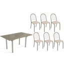 Ver imagem 1 de Conjunto: Mesa de Cozinha Elba Tampo Madeirado C/ Vidro 160cm e 6 Cadeiras Noruega Niquel/freijo