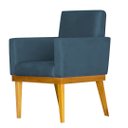 Ver imagem 2 de Poltrona Bella Luxo Base de Madeira Maciça Recepção - Suede Azul Marinho