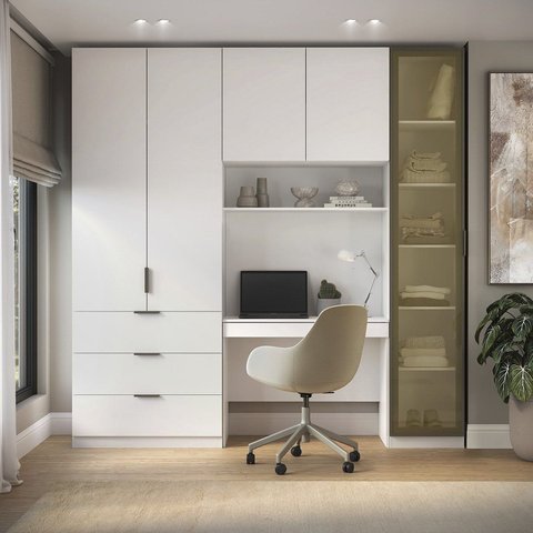 Guarda Roupa Modular 5 Portas Reflecta com Mesa Altezza Clean Branco